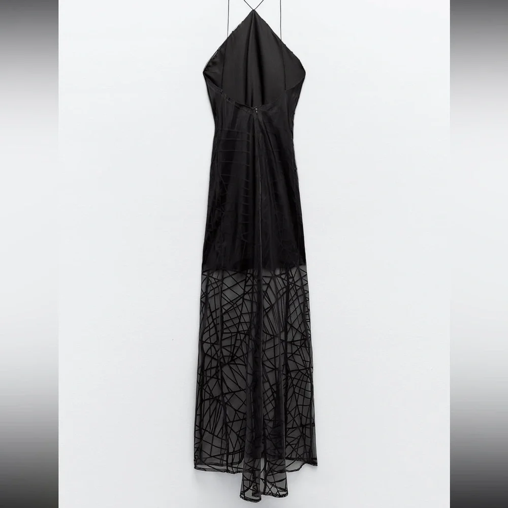 Zara Black Sheer Midi Slip Dress - Picture 6 of 11